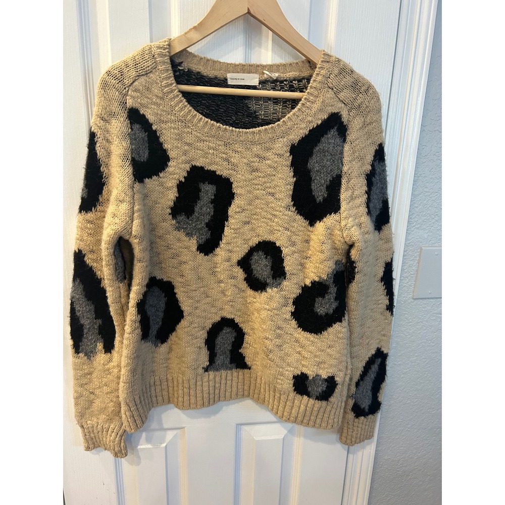 Sleeping on Snow Anthropologie Leopard‎ Print Mohair Wool Sweater Tan Black M